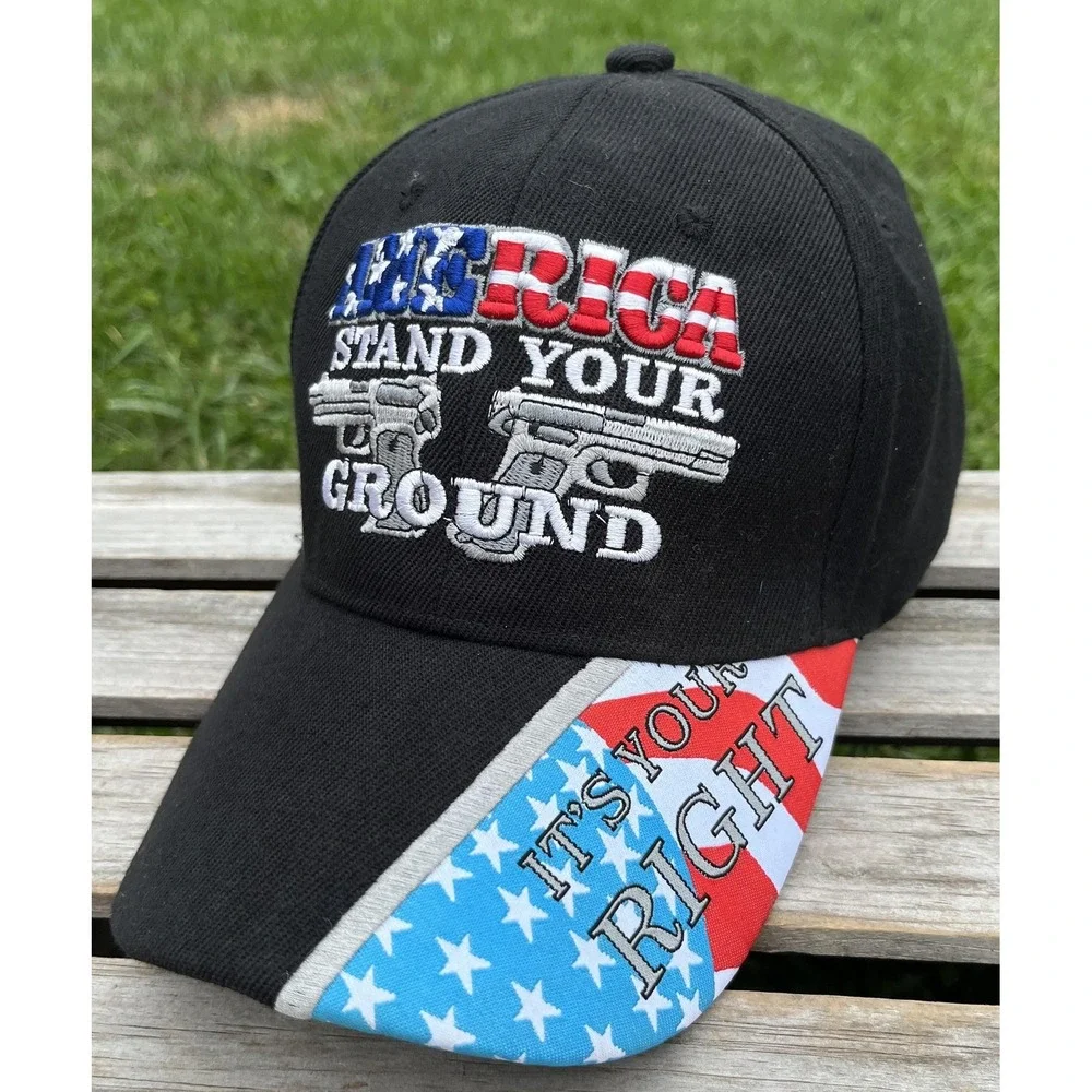 America Stand Your Ground Hat Cap Strap Back Patriotic USA Flag Embroidered Mens